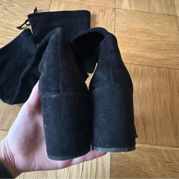 Stuart Weitzman Tieland Boots Black Suede Over The Knee Size 39 Heel - Picture 9 of 16